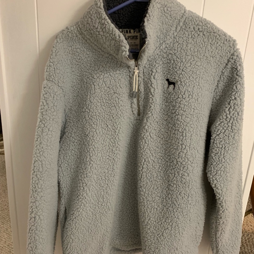 Gray fleece half zip love pink